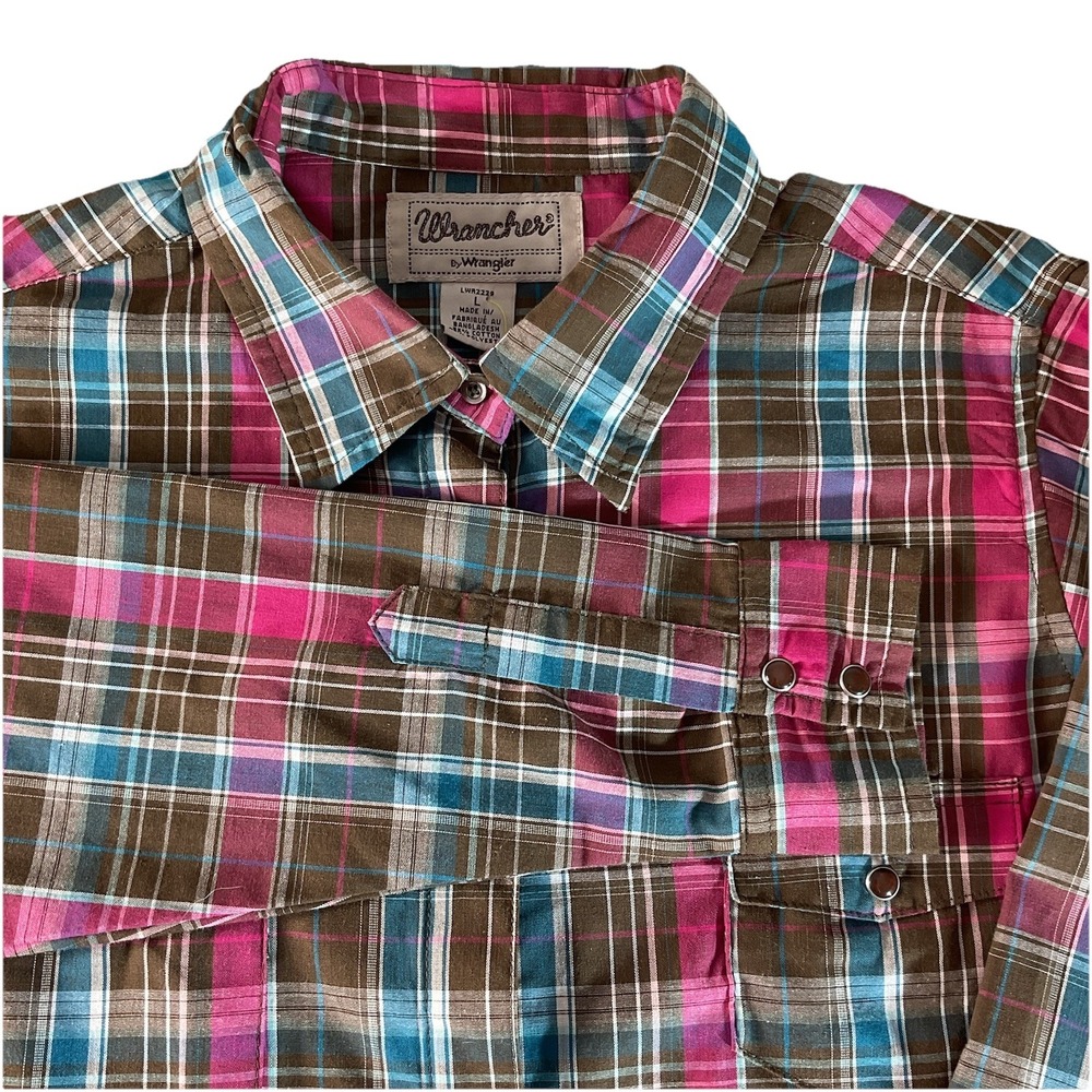 Wrangler Shirt Women's L Multi-Color Check Pearl Snap Long Sleeve Western Rodeo